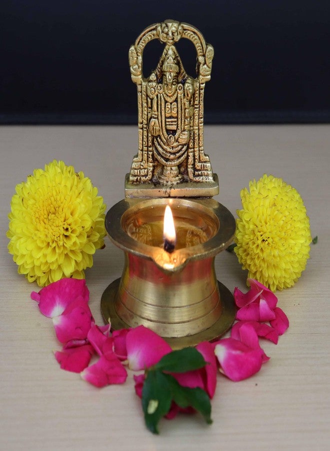 Spillbox مصباح زيتي نحاسي قابل للسكب للطقوس الدينية | مصباح زيتي للطقوس الدينية المنزلية، مناسب للمعابد، زينة وهدايا (6.5 سم × 9.5 سم) (الوزن: 200 غرام) - مصباح بيرومال عتيق - Image 2